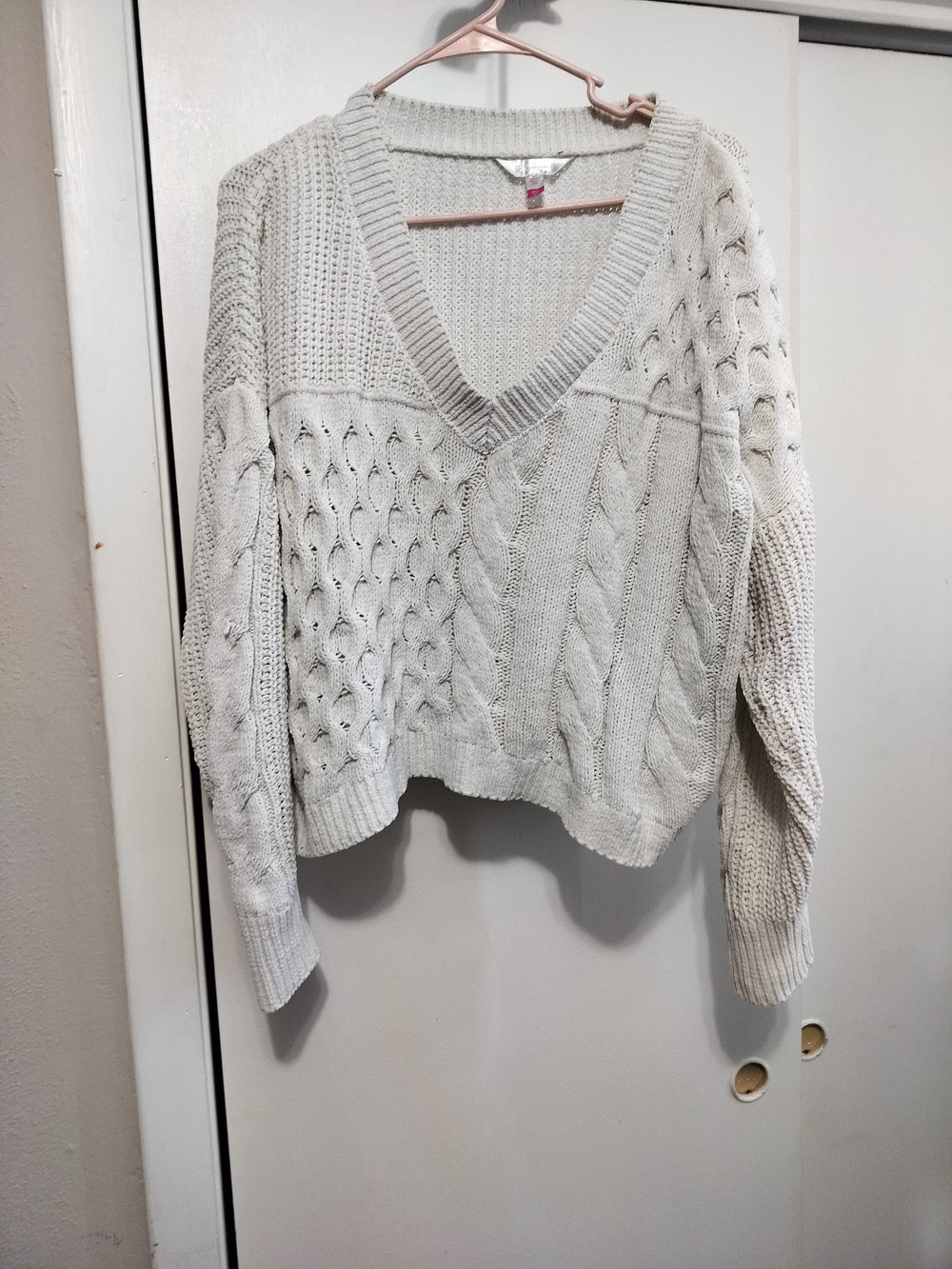 No Boundaries Cream Cable V-Neck Sweater